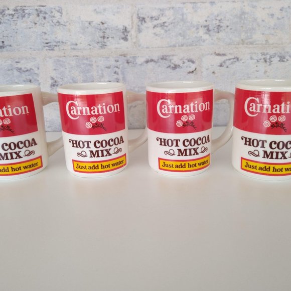 Vintage Carnation Hot Cocoa Mix Ceramic Mugs Set of 4- Hot Chocolate Cups Nestle - Picture 7 of 12